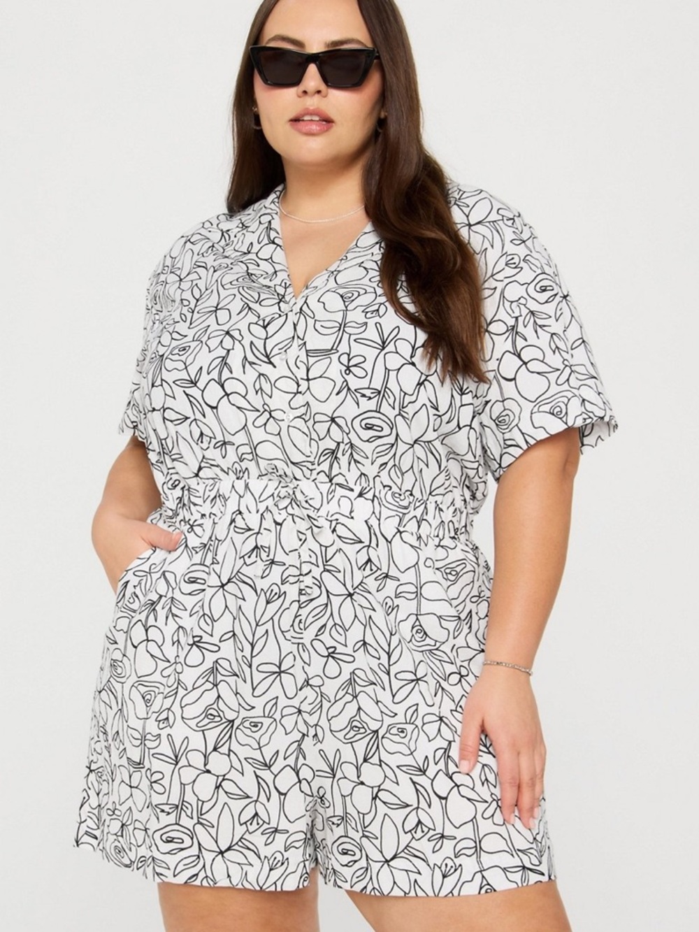 Fabletics NWT Floral Cotton Voile Button Front Romper L